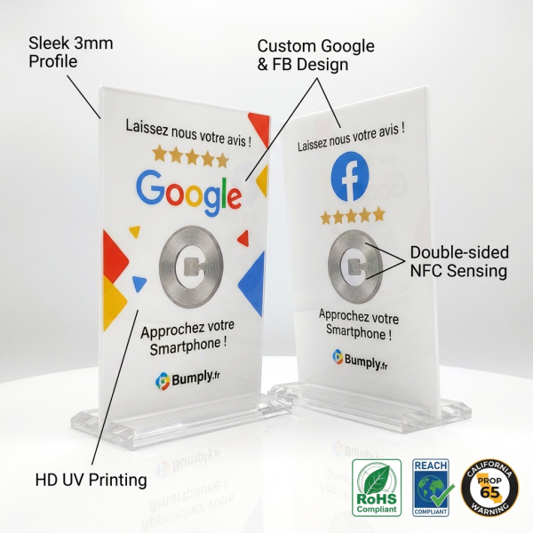 Premium Clear Acrylic NFC Business Card Custom Contactless Digital Feedback Stand NFC213 Chip Waterproof Google Business