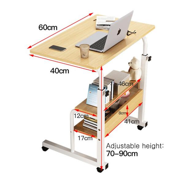 Height Adjustable Rolling Laptop Desk Bedroom Living Room Side Sofa Table For Bed Small Movable with Wheels