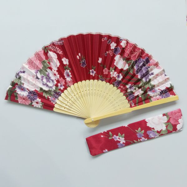 21cm Japanese Bamboo Satin Fabric Fans With Gift Pouch Wedding Favor Custom Printed Folding Fan