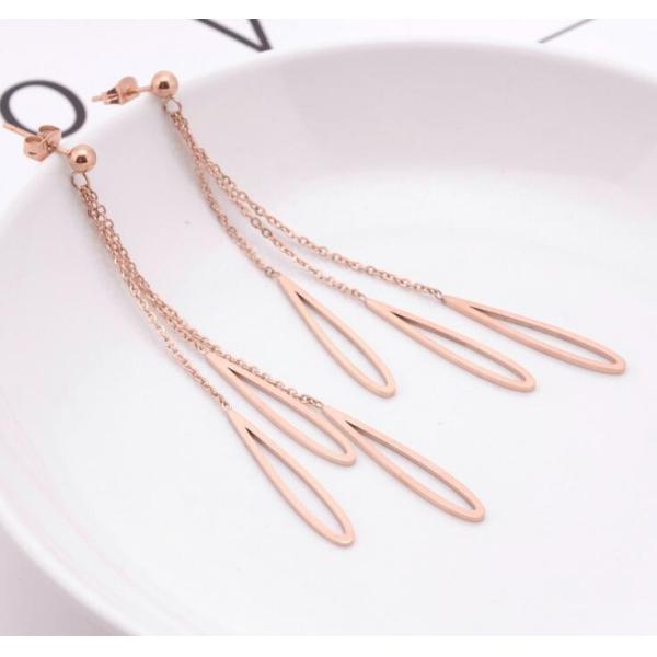 Water Droplets Dangle Earring, Rose Gold Stainless Steel Fashion Jewelry for Women