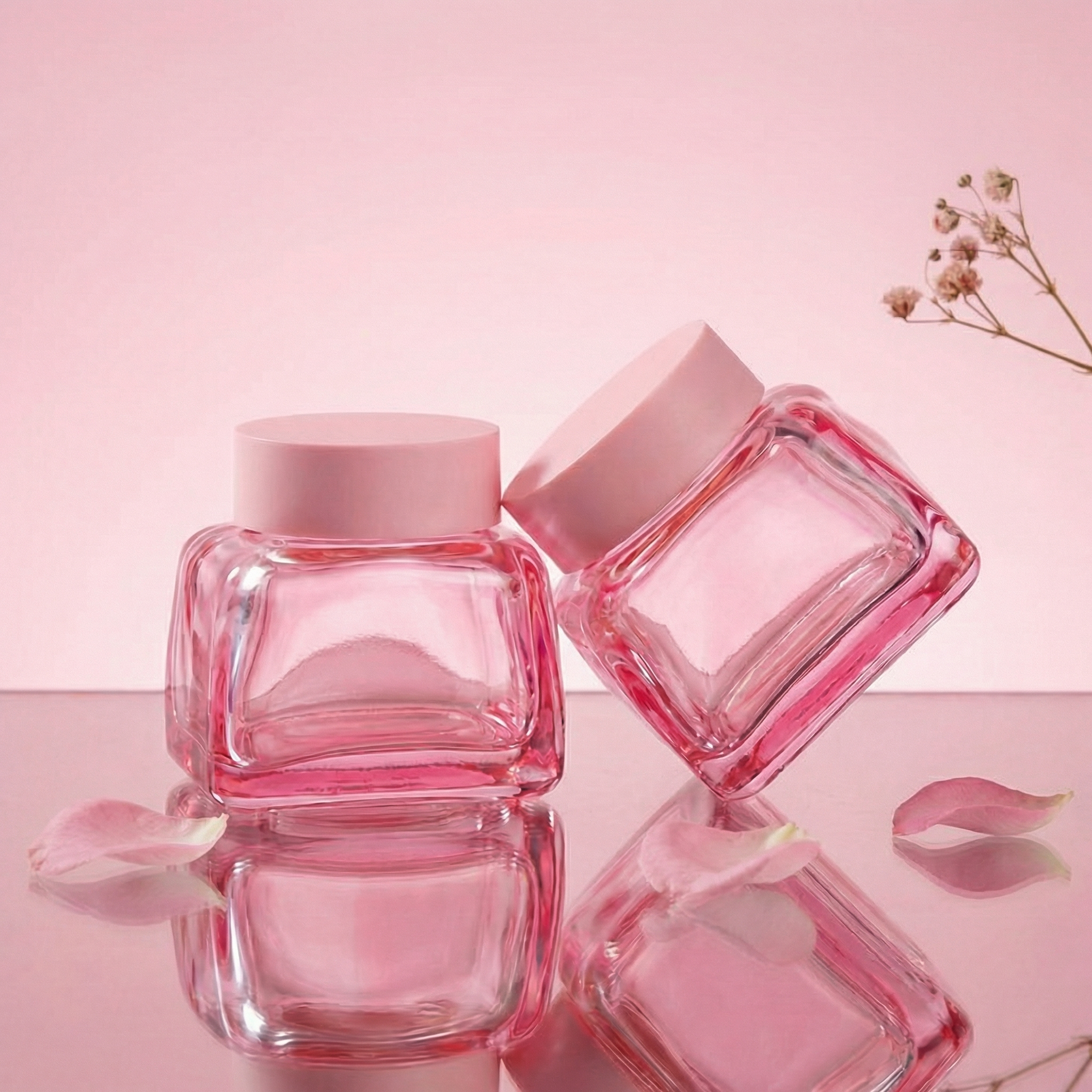 Empty Glass Cosmetic Jars 50g Square Lotion Cream Face Container