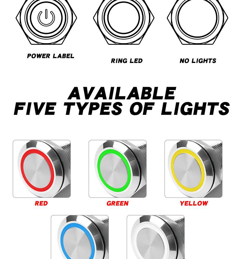 Short-Throw Self-Reset Momentary 12mm LED  Metal Push Button Switch Waterproof IP65