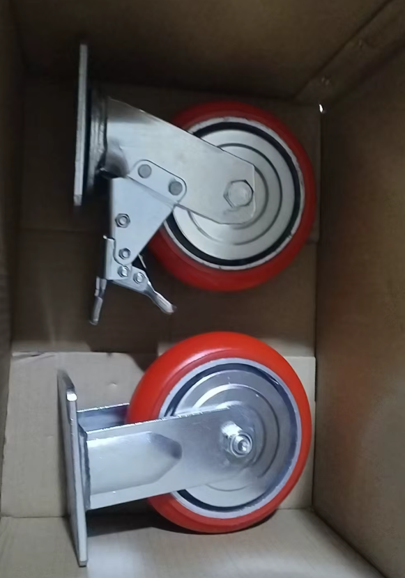 5/6/8 Inch Heavy Duty Industrial Caster with Tread Brake Spring loaded Shock-Absorbing PU Wheel