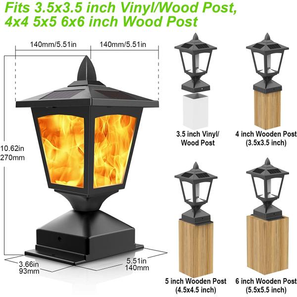 15lm Solar Post Flame Light Outdoor Solar Fence Post Lights Wih Flickering Flame