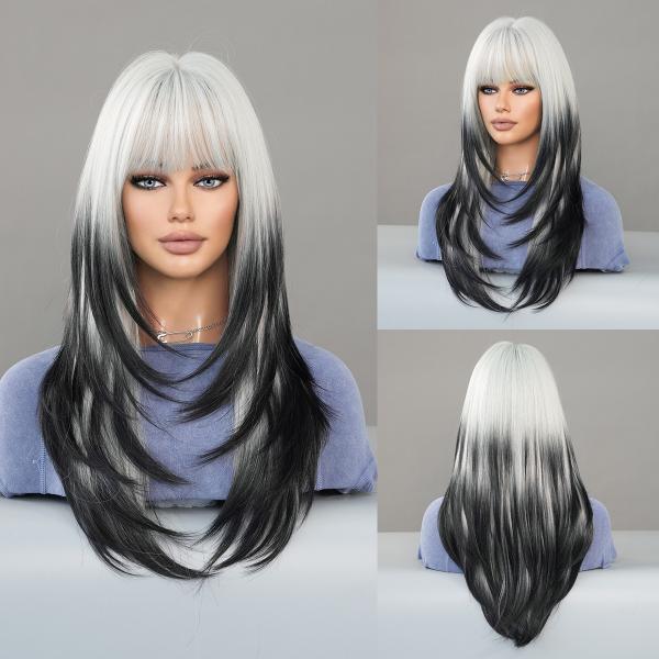 Fashion Long Straight Hair Blonde/Black Synthetic Wigs For Women