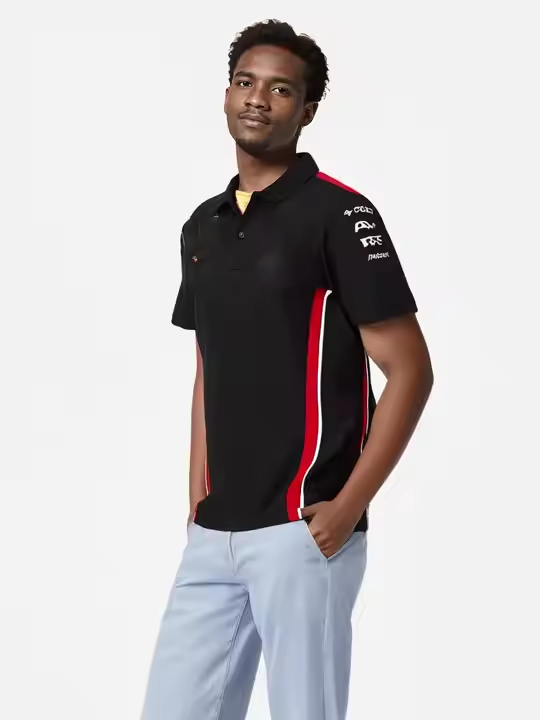 New Summer Hot Selling Oversized Multi Size Shoulder Striped Side Striped Polo Shirt F1 Racing Suit Casual Sports Poloshirt