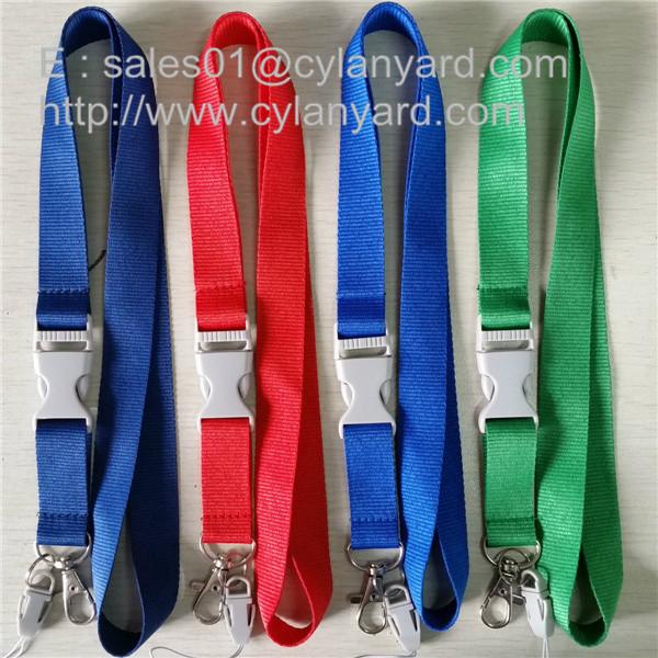 Colored polyester neck ribbon with colored plastic buckle, coloured neck lanyards,