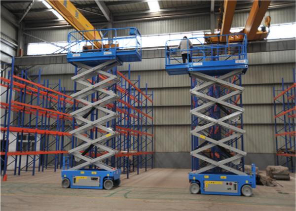 Blue Color Mid Rise Scissor Lift  Low Profile Scissor Lift Smooth Running
