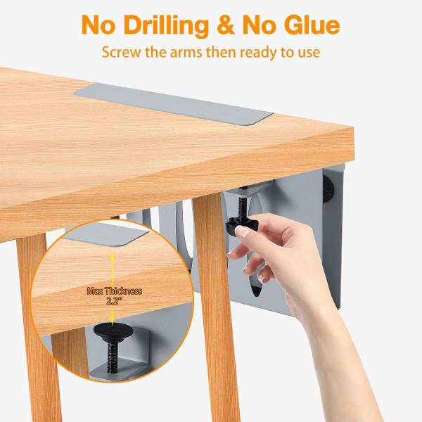 Серый ноутбук держатель Столовой зажимный организатор Металл без бурения Вертикальное офисное хранилище стола