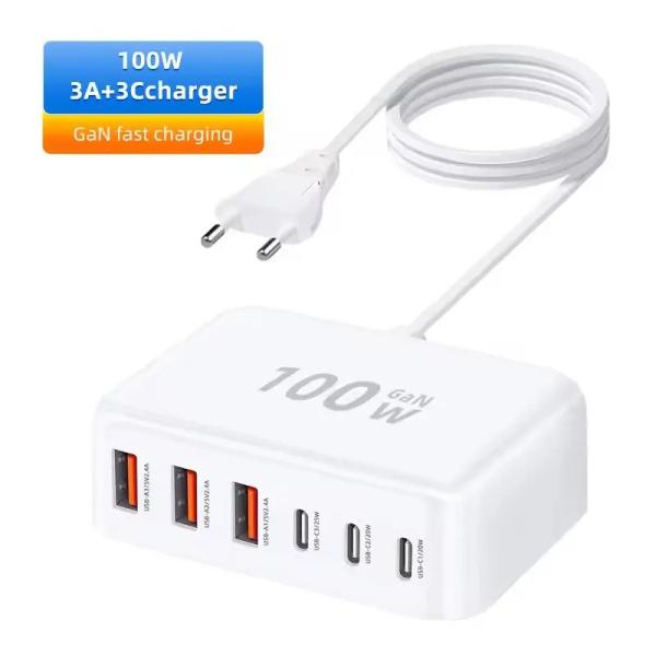 100W Multiplos carregadores USB 6 portas Hub QC3.0 Estação de carregamento de telefone