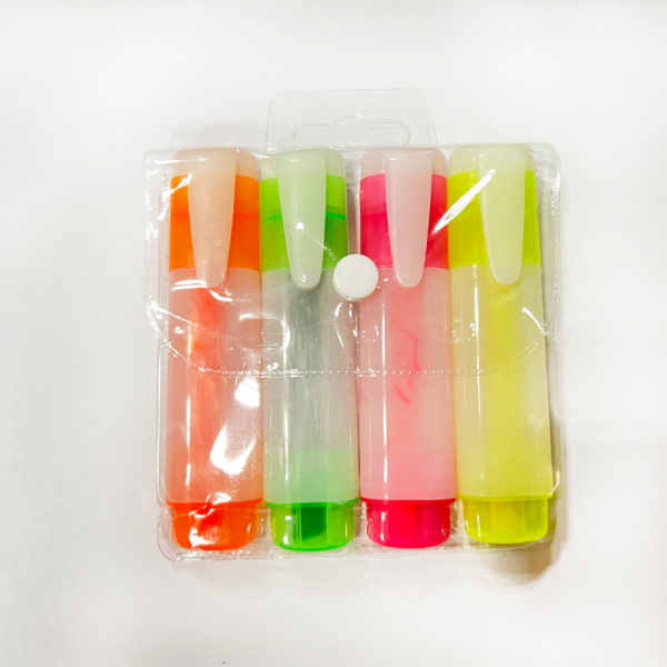 Factory Directly Price 4PCS Cheap Fluorescent Ink PVC Bag Set Marker Pen Chisel Fiber Tip Highlighter
