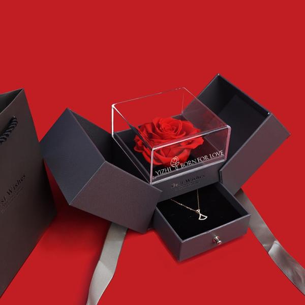 Single Surprise Acrylic Forever Flower Box Preserved Rose Jewelry Gift Box