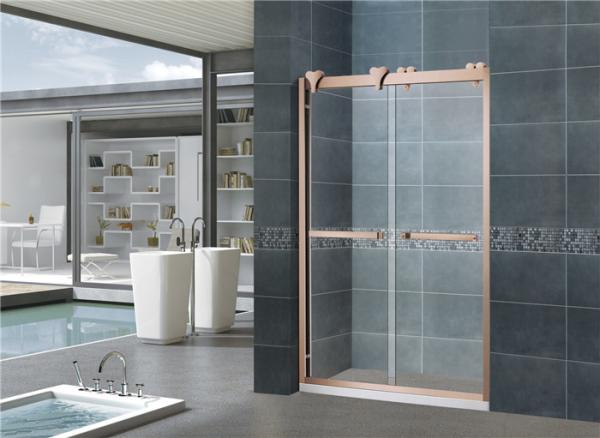 Rose Gold 10MM Tempered Nano Sliding Glass Shower Screens With Big Hanging Wheels