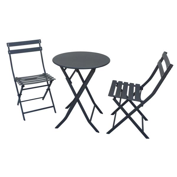Wholesale Price Outdoor Furniture Iron Frame Folding Table and Chair Black Rust Prevention Fold Chairs and Round Table