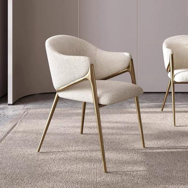 Gold White Upholstered Dining Chair with Stainless Steel Legs