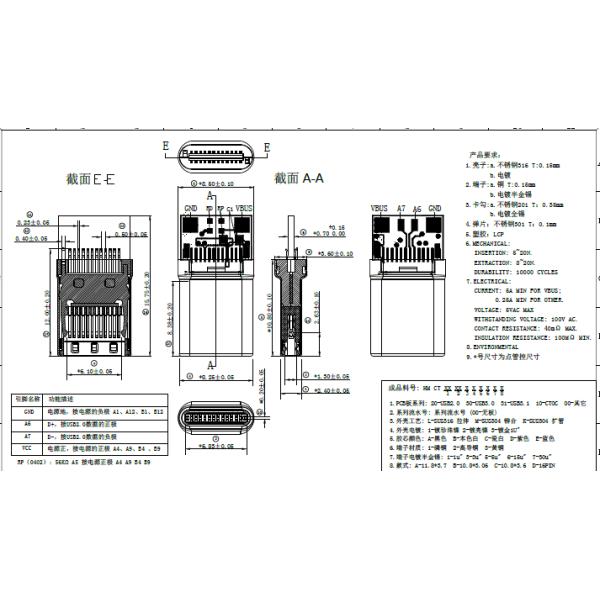 USB3.1  type-C 2.0 nickel plated Riveting 4 solder joints male type-C connector