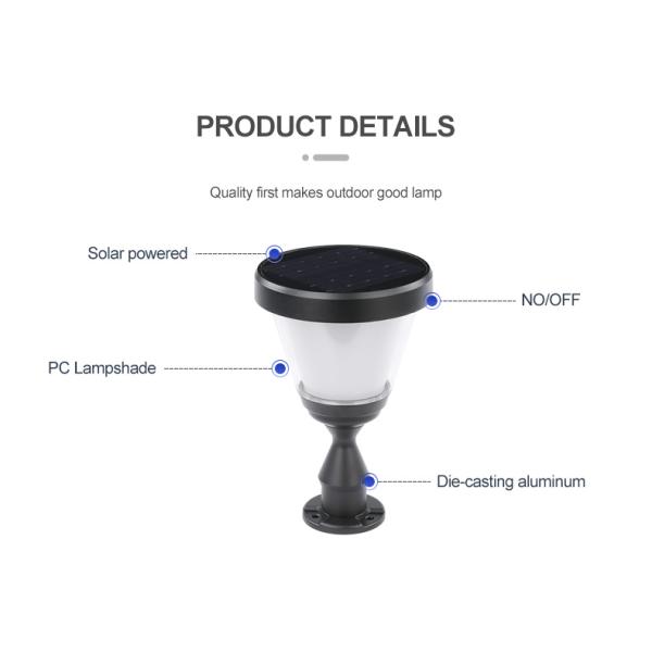 Aluminum Landscape Outdoor Garden Solar Light Light Control 3000k 6000k For Gate Pillar