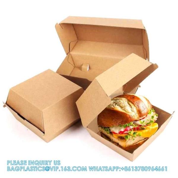 Paper Burger Box, Corrugated Hamburg Box 300gsm Paper Fast Food Disposable Paperboard 1-6 Colors Food Pack