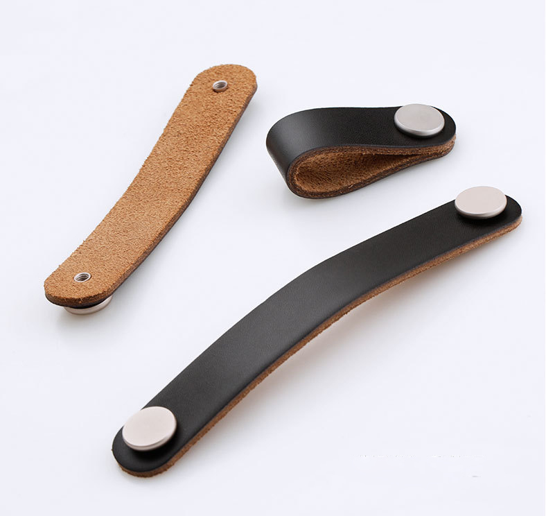 Racyle Classic Furniture Leather Drawer Handles Single Double Hole Pull Knobs