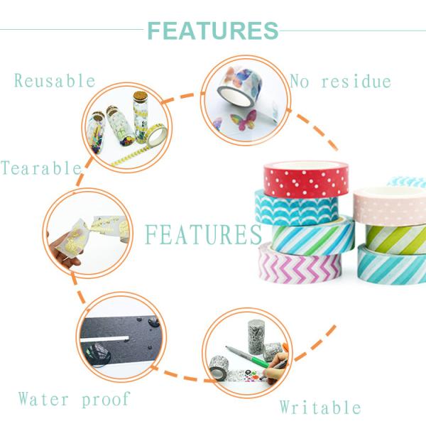 Красочная Writable коробка бумажной ленты Washi нестандартной конструкции Китая водоустойчивая установила в большую часть