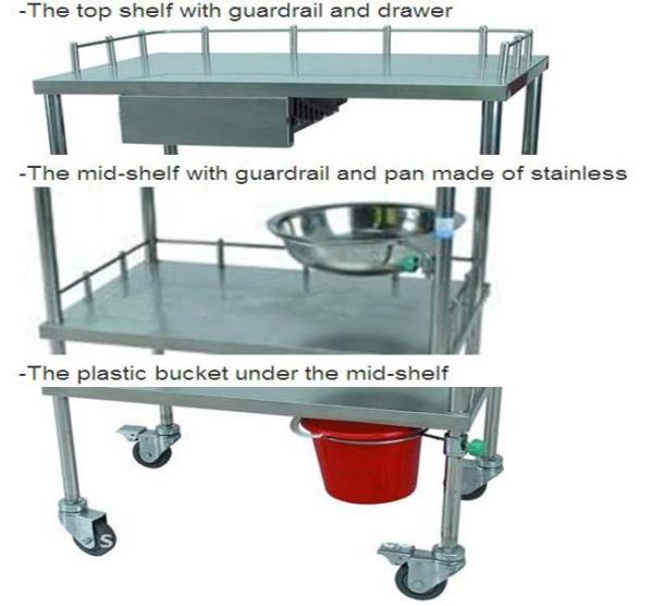 Mobile Wheel Stainless Steel Hospital Medical Trolley , Push Trolley Cart (ALS-MT14)
