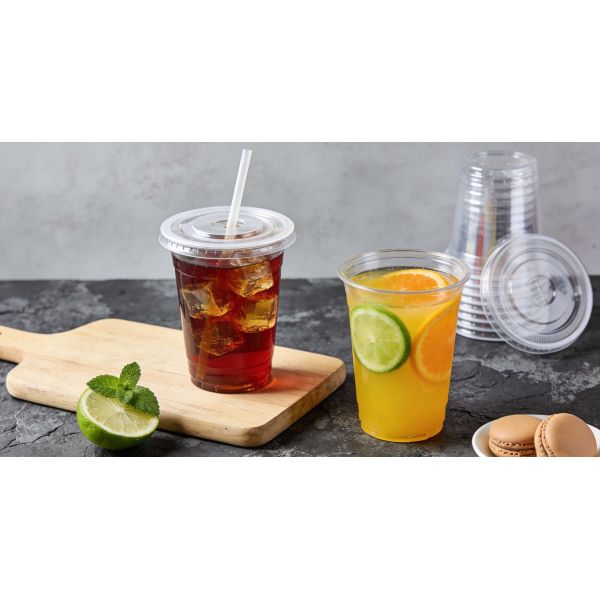Disposable Design Custom Logo Printed Cold Coffee Cup Takeaway PET Plastic Cups Plastic Cups with Flat Lids