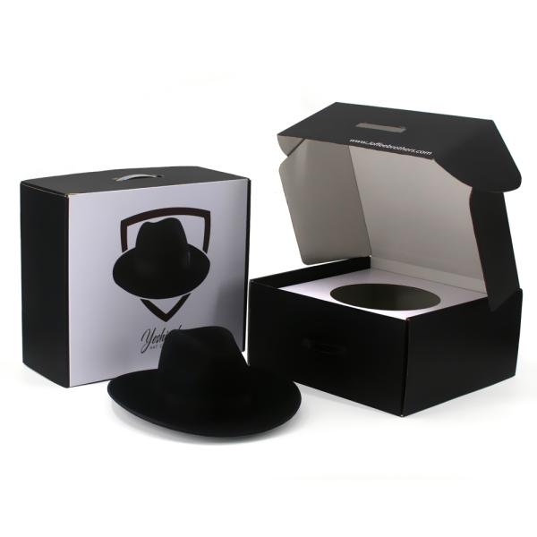 White Cardboard Fedora Hat Shipping Box Luxury Packaging With Ribbon Handle
