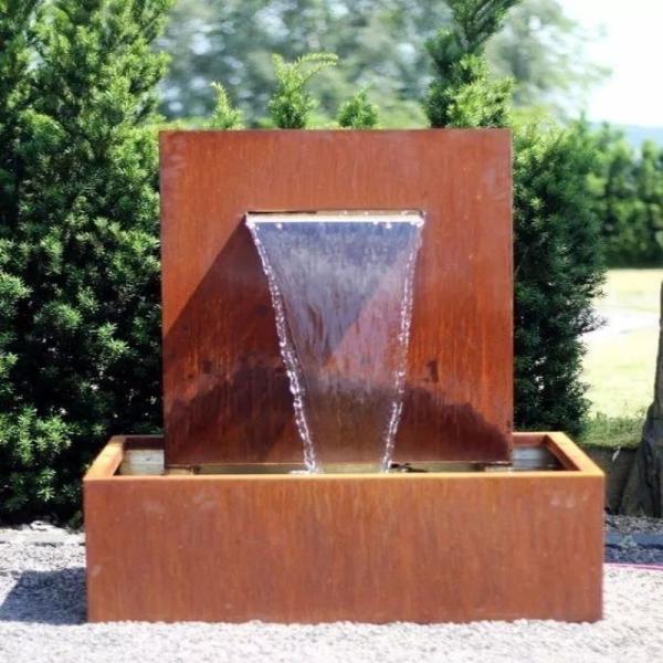 Rectangle Corten Steel Fountain Sculpture Outdoor Garden Water Statues