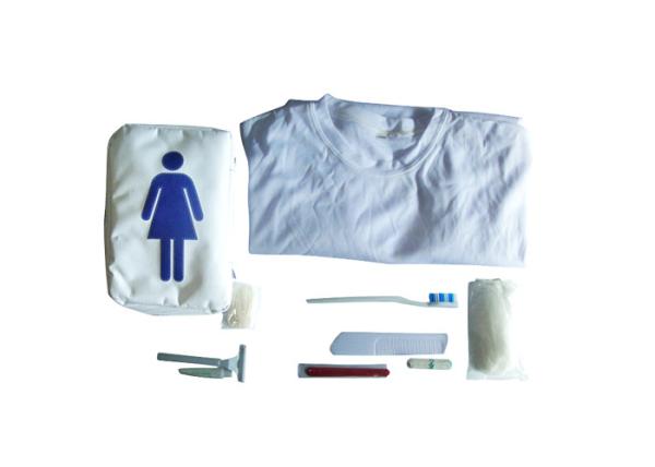 Womens White Airline Amenity Kits Oxford Fabric Travel Pouch With Nightclothes
