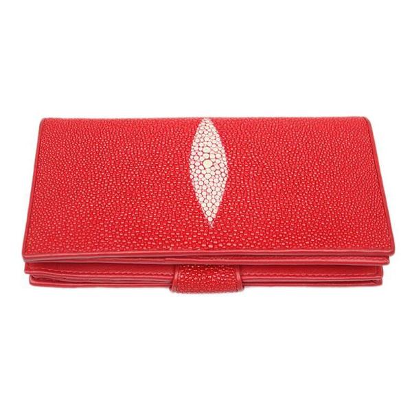 Authentic Real Stingray Skin Women's Long Red Wallet Lady Card Holders Genuine Leather Female Large Phone Clutch Purse