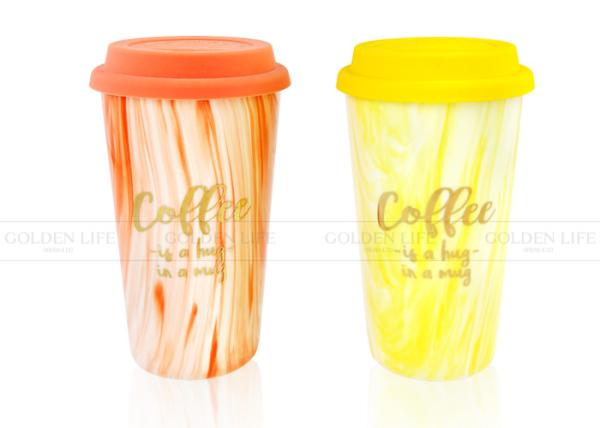 Single Wall Porcelain Travel Mug Food Grade Safe Silicon Lid Orange Glazed