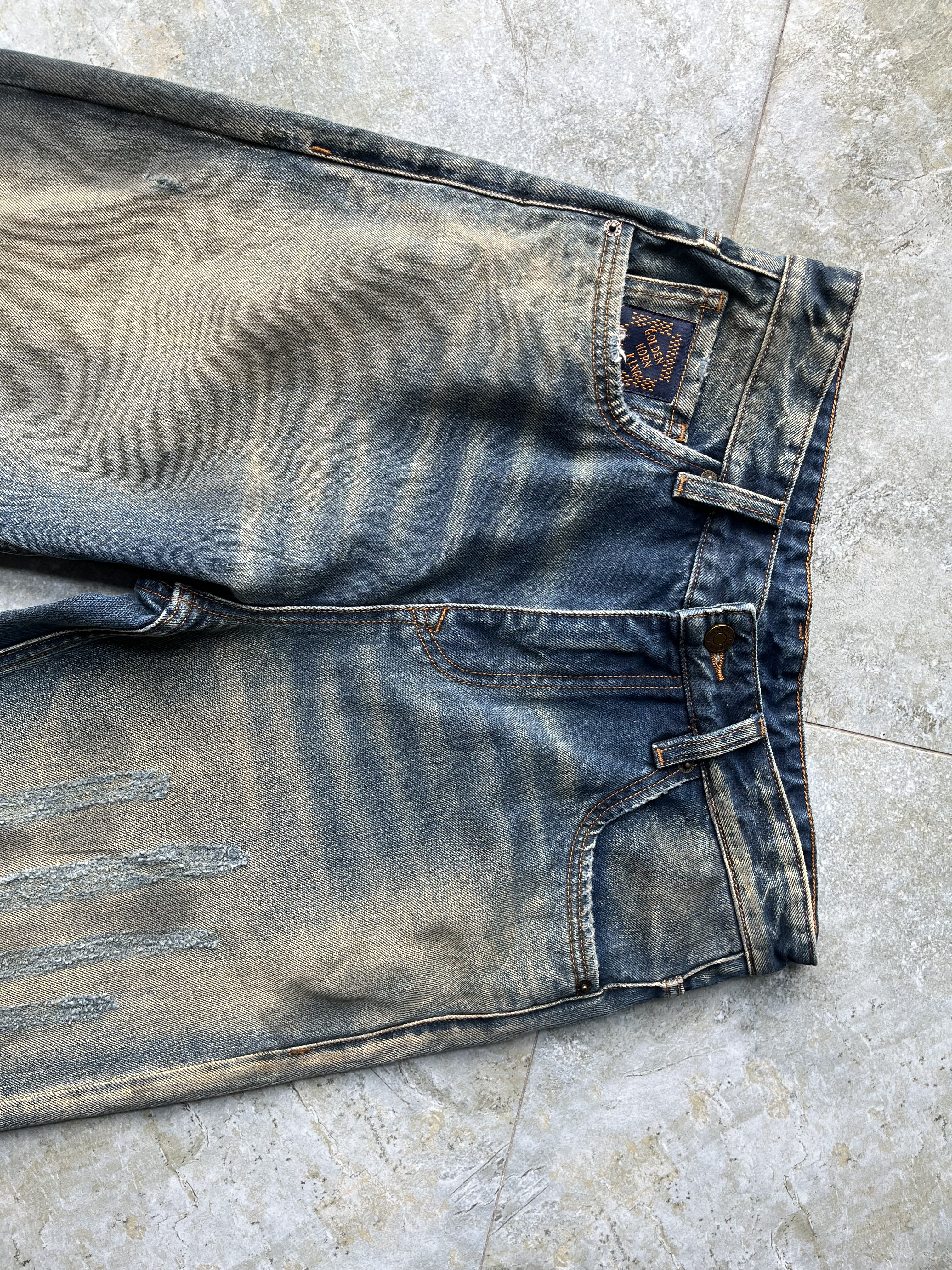 Sandblast Men's Jeans Flare Bootcut Distressed Denim Jeans Frayed Rip