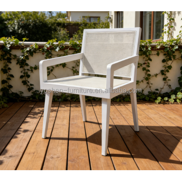 Yoshen Modern White Outdoor Lounge Chair with Aluminum Frame and Breathable Mesh for Patio Garden
