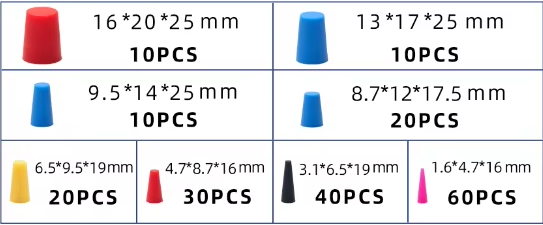 8 Sizes High Temp Silicone Rubber Stoppers Protective Tapered Plug Assortment Moulding and Silicone Material Processing
