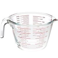 Tasse de mesure en verre de cuisson de cuisine avec les graphiques rouges micro-onde et four