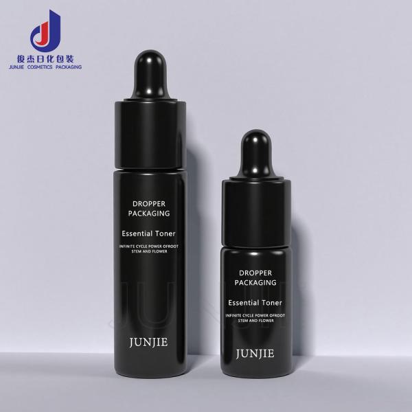 Customized logo Luxury Plastic Skincare Packaging 30ml 60ml 1oz Frosted Flat Face Serum Essential Oil Dropper Black Bottle