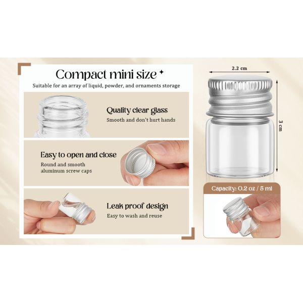 Clear Transparent Glass Cream Jars Metal Lid 4oz Spiral Mouth Aluminum Body Butter For Skin Care Cosmetic, Glass Jars Small Clear Vials with Screw Caps Tiny Containers