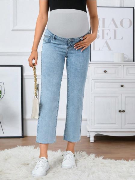 Light blue stretch high-waisted maternity jeans