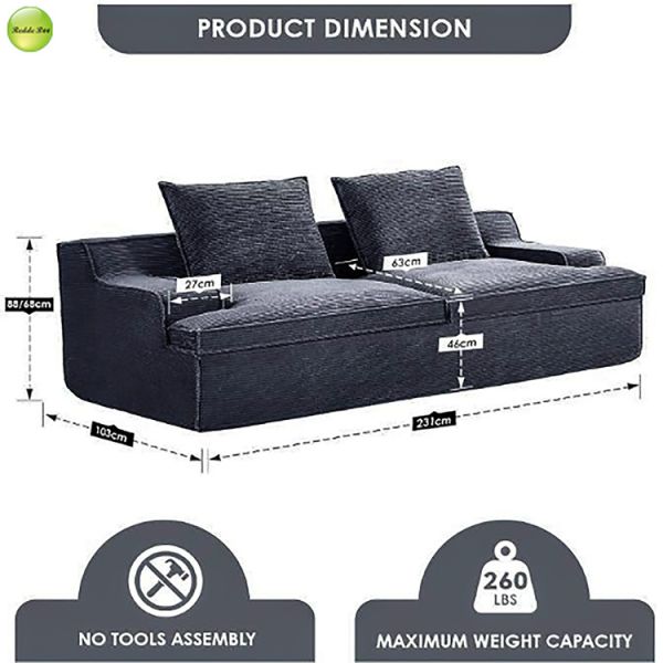 OEM Oversized Fabric Black Microfiber Couch Vacuum Packed 3 Seater