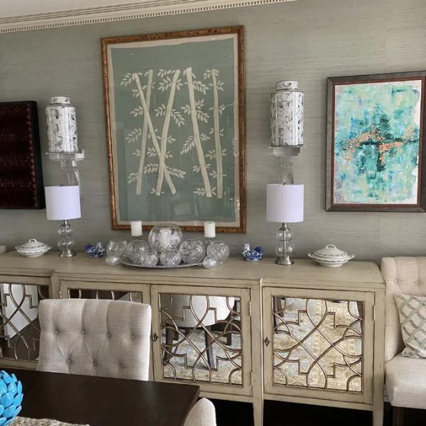 Black Mirror Credenza Cabinet Sideboard Organizer Set For Living Room TV