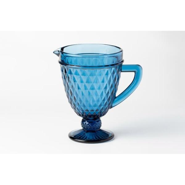 Blue Lead Free Pressed Glass Pitcher 1100ml 20cm Height Water Carafe With Spout