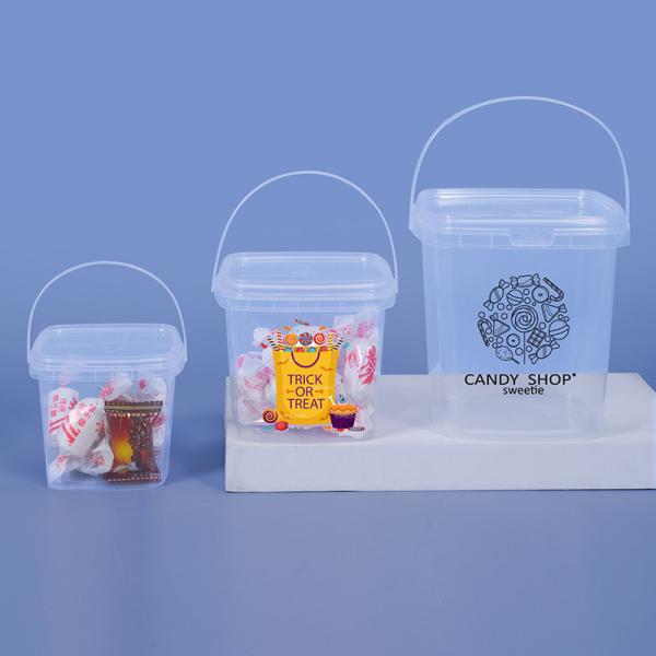 Transparent Mini Food Bucket PP Material 280ml Square Plastic Pail for Milk Storage