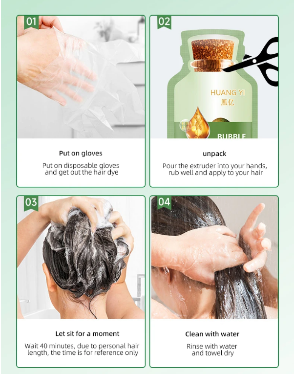 Shampoo colorant permanent pour cheveux noirs à bulles, rapide, pour hommes et femmes