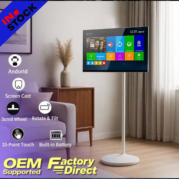 Portable 27 Inch Cordless Smart TV on Wheels – Full HD Android 13.0 Touchscreen for Fitness & Entertainment