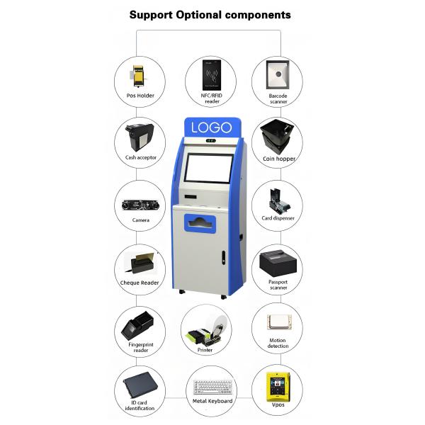 22 Inch ID Card Reader A4 Printer QR Code Scanner Self Service Kiosk for Hospital