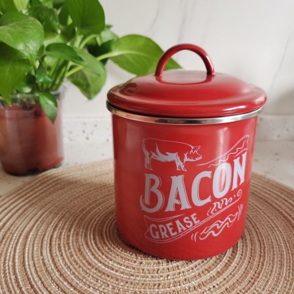 Custom Color Enamel Oil Container 1.2L Bacon Grease Container With SS304 Mesh Strainer