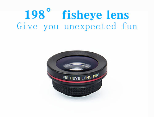 Mobile Phones Close Up Macro Lens , Macro Zoom Lens 198° Fisheye With Clip