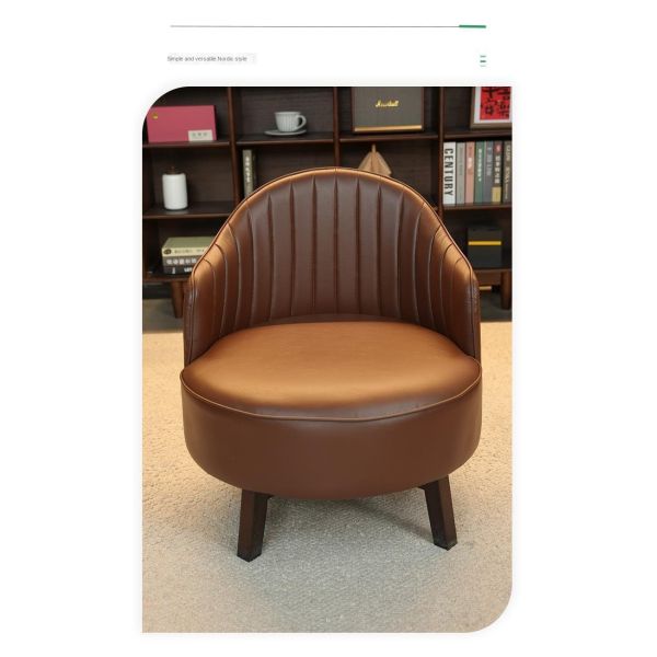 Retro Single Sofa Chair Balcony Leisure Backrest Chair Living Room Salon Comfortable Leather Seat Solid Wood Frame Accent Chair