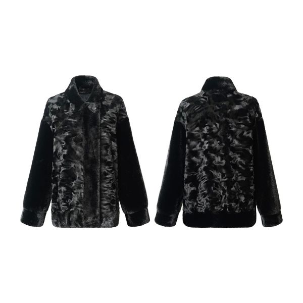 Side Pockets Faux Fur Jacket Short Exquisite Coat Soft Black Fluffy Jacket