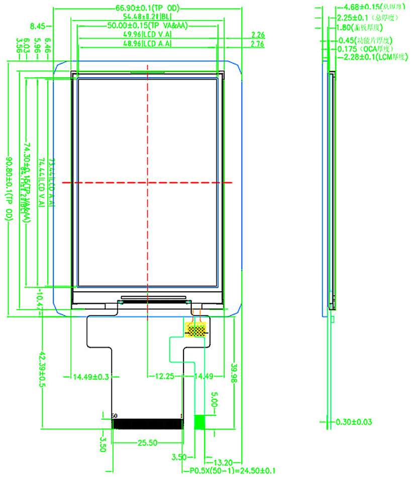 3,5-дюймовый сенсорный экран TFT-дисплей 320x480 50 PINS MIPI/MCU/SPI+RGB